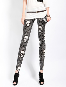 Chic caleçon pour femmes à la mode en spandex noir imprimé squelette