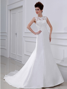 Robe de mariée charmante sirène blanche à traîne chapelle sans manches