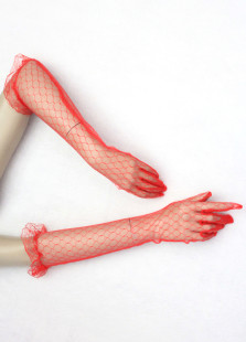 Magnifique rouge dentelle mariage cinq doigts gants