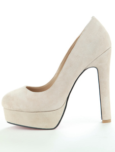 Escarpins beiges à plateforme en cuir suédé