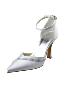 Chaussures de mariage à talons aigus en satin rubans aux chevilles