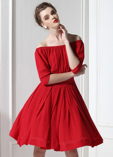 Robe de cocktail élégante A-ligne rouge en chiffon hors de l'épaule