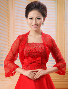 Châle nuptiale classique pour la mariée, dentelle imprimée rouge