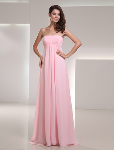 Robe demoiselle d'honneur en chiffon rose plissé bustier
