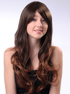 Perruque longue brune foncée en faux cheveux frisée