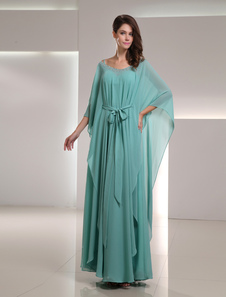Robe mère de mariée A-ligne verte forêt en chiffon encolure coeur