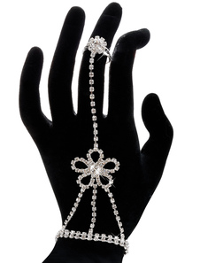 Grace Silver Rhinestone Flower Metal Bridal Bracelet Ring