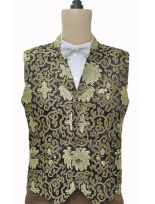 Gilet steampunk noble doré à carreaux et à fleurs