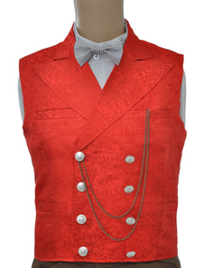 Gilet rétro rouge jacquard imprimé fleuri