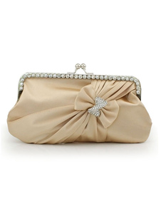 Pochette de soirée en soie avec strass et nœud