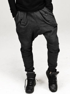 Trendy Deep Gray Cotton Zipper Harem Men's Pants