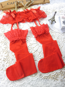 Porte-jarretelle rouge avec dentelle et nœuds