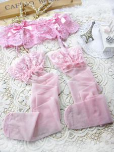 Porte-jarretelle rose avec nœuds et dentelle