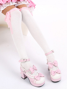 Chaussettes Lolita tricotées avec nœuds roses