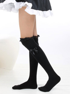 Chaussettes Lolita unicolores avec dentelle et nœuds