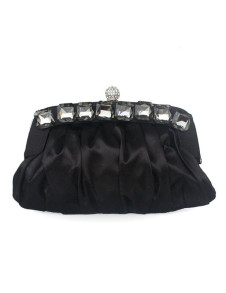 Mystérieuse pochette en soie décoré de rhinestones avec anse chaîne et kiss lock