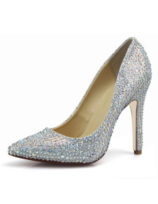 Chaussures à talons aigus sexy argentes brillantes