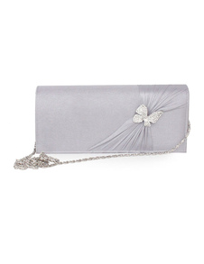 Pochette en soie grise avec strass de paillon à chaîne