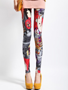 Fabuleux leggings pour femmes à la mode en spandex gris clair imprimé dessins animés