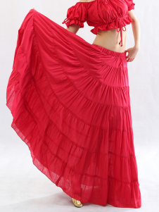 Bohemian Red Cotton Attractive Belly Dance Long Skirt