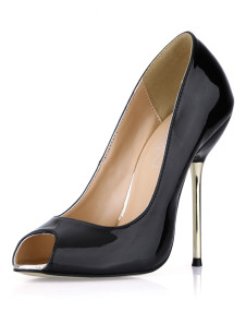 Chaussures à bout ouvert à talon aigu en cuir verni noir