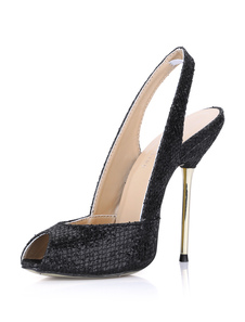 Chaussures noires à talons aigus à peep-toe en paillettes