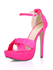 Rose robe sandales en soie imité noeud avec bracelet à cheville