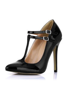 Classic T-strap escarpin en cuir noir verni