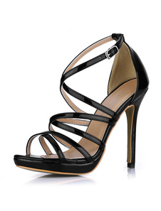 Sexy noir sandales en PU de forme rubans enroulés