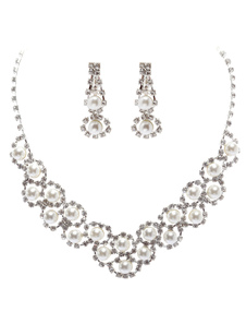 Parure de bijoux nuptiale pour le mariage métal argenté et perles