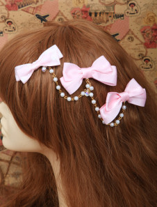 Sweet Layerd Bows Beading Stringed Cotton Lolita Hair Tie