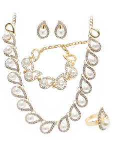 Ensemble de bijoux de mariage mignon blanc nacre métal mode