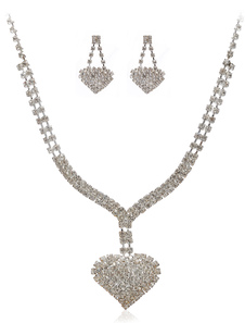 Ensemble de bijoux élégant de mariage pendentif coeur rhinestone