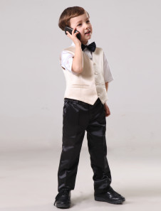 Costume sublime cortège enfant noir en satin avec deux boutons