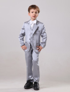 Costume sublime cortège enfant argent en satin avec trois boutons