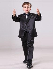 Costume soutenu cortège enfant noir en satin avec trois boutons