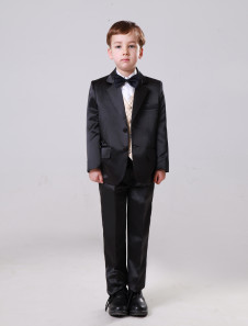 Costume soutenu cortège enfant noir en satin avec deux boutons