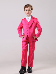 Costume soutenu cortège enfant rose en satin avec deux boutons