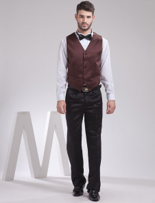 Personnalisé gilet brun de mari pour cérémonie en satin