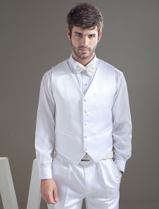 Blanc gilet en satin personnalisé adapté à la veste de mariage avec boutons