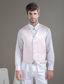 Moderne rose gilet de nouveau marié en satin personnalisé dapté au mariage