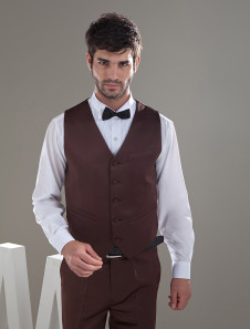 Brun gilet en satin personnalisé adapté à la veste de mariage avec boutons