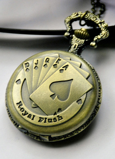 Montre de poche en alliage à motifs rétro rond Bronze Poker Cards