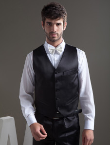 Mari gilet en satin noir à la mode de personnalisation en col V