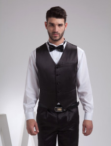 Marié gilet en satin noir personnalisé noble en col V pour mariage