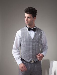 Populaire mari gilet en satin de motif plaid et tailler sur mesure