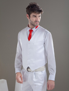 Blanc gilet de mari avec personnalisation et style simpe en satin