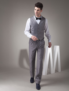 Gris serge gilet de marié en col V élégant de personnalisation