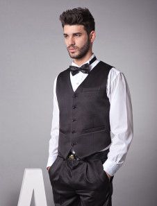 Noir gilet en satin personnalisé adapté à la veste de mariage avec boutons