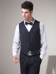 Gilet noir de nouveau mari en laine de personnalisation avec col V